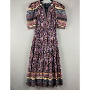 Current Air Rachel Dress Women XS Paisley Puff Shoulder Boho Peasant Prairie NEW